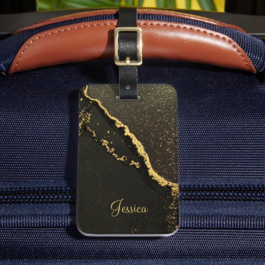 黒モダンと金ゴールド ラゲッジタグ (正面インサイチュ2)