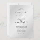 黒モダンと銀のミニマリストのスクリプ結婚ト 招待状 (正面)