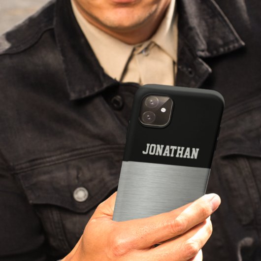 黒モダンと銀のモノグラム男性 Case-Mate iPhoneケース