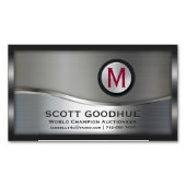 黒モダンと銀金属フレームのモノグラムロゴ マグネット名刺 (正面)