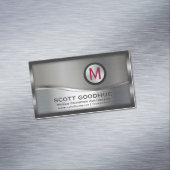 黒モダンと銀金属フレームのモノグラムロゴ マグネット名刺 (インサイチュ)