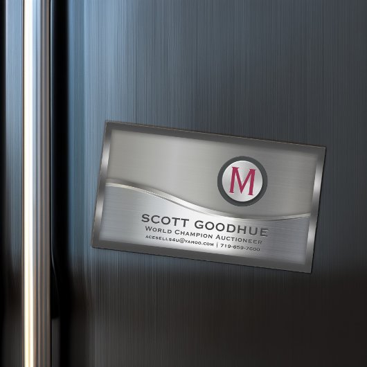 黒モダンと銀金属フレームのモノグラムロゴ マグネット名刺