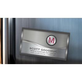 黒モダンと銀金属フレームのモノグラムロゴ マグネット名刺