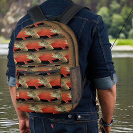 黒モダンと錆の漁師のギフトサーモン プリントバックパック