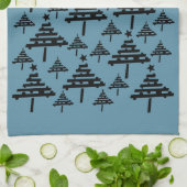 黒モダンと青のクリスマスツリーパターン キッチンタオル (折り畳み)
