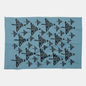黒モダンと青のクリスマスツリーパターン キッチンタオル (横)
