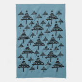 黒モダンと青のクリスマスツリーパターン キッチンタオル (縦)