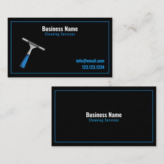 黒モダンと青のスキージ窓の清掃 名刺 (正面/裏面)