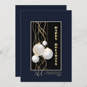 黒モダンと青のハッピーホリデー シーズンカード (正面/裏面)