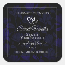 黒モダンと青のフローラ製品ラベル銀