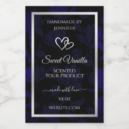 黒モダンと青のフローラ製品ラベル銀 フードラベル