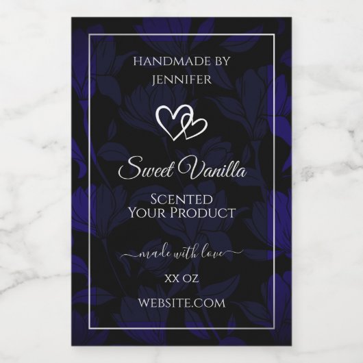 黒モダンと青のフローラ製品ラベル銀 フードラベル (シングルラベル)