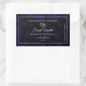 黒モダンと青のフローラ製品ラベル銀 長方形シール (バッグ)