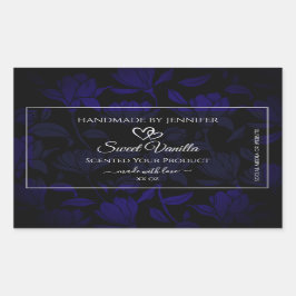 黒モダンと青のフローラ製品ラベル銀 長方形シール