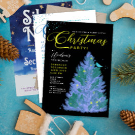 黒モダンと青のメリークリスマスツリーパーティー 招待状