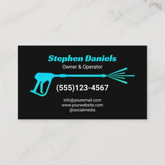 黒モダンと青の圧力洗浄洗浄 名刺 (裏面)