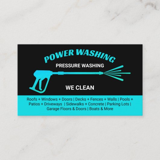 黒モダンと青の圧力洗浄洗浄 名刺 (正面)