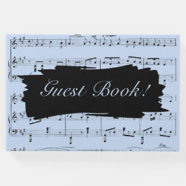 黒モダンと青の音楽結婚式招待状 ゲストブック