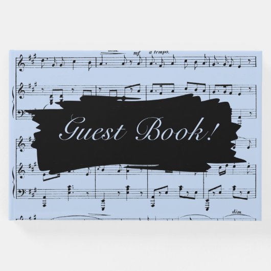 黒モダンと青の音楽結婚式招待状 ゲストブック (正面)