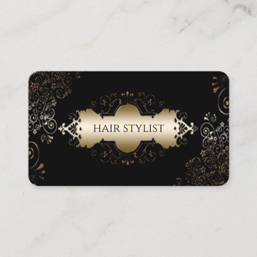 黒モダンと黄のシック美容師 名刺 (正面)