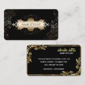 黒モダンと黄のシック美容師 名刺 (正面/裏面)