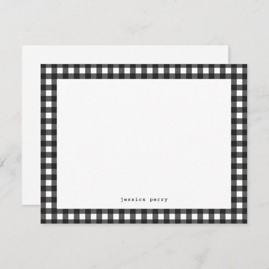 黒モダンのギンガムタイプライター名札 ノートカード (正面/裏面)