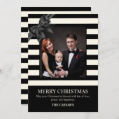黒モダンのクリスマスリボン写真 シーズンカード (正面/裏面)