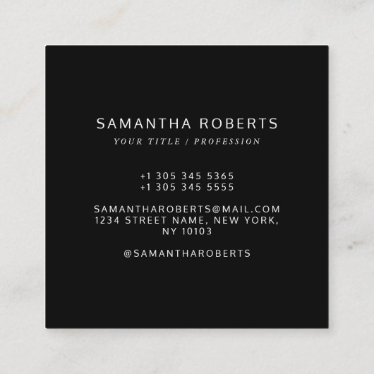 黒モダンのシンプルロゴの追加 スクエア名刺 (裏面)