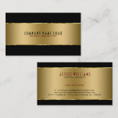 黒モダンのシンプル光沢のある金属金ゴールド 名刺 (正面/裏面)