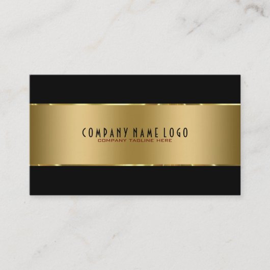 黒モダンのシンプル光沢のある金属金ゴールド 名刺 (正面)