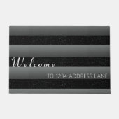 黒モダンのストライプのカスタム住所 ドアマット (正面)