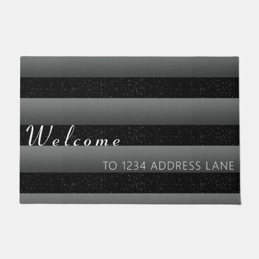 黒モダンのストライプのカスタム住所 ドアマット (正面)