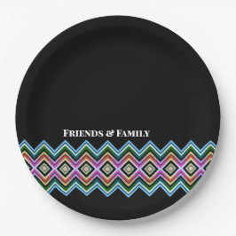 黒モダンのパターン ペーパープレート