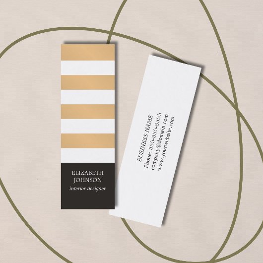 黒モダンのフェイク金ゴールドストライプのインテリア スキニー名刺