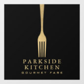 黒モダンのフェイク金ゴールドフォークのレストランロゴ ウィンドウサイン (シート)