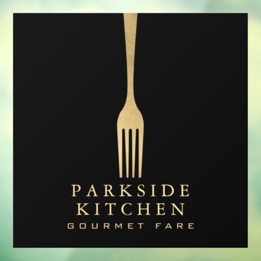 黒モダンのフェイク金ゴールドフォークのレストランロゴ ウィンドウサイン (シート3)