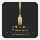 黒モダンのフェイク金ゴールドフォークケータリングロゴ スクエアシール (正面)