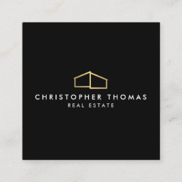 黒モダンのホームフェイクロゴ金ゴールド スクエア名刺