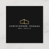 黒モダンのホームフェイクロゴ金ゴールド スクエア名刺 (正面)