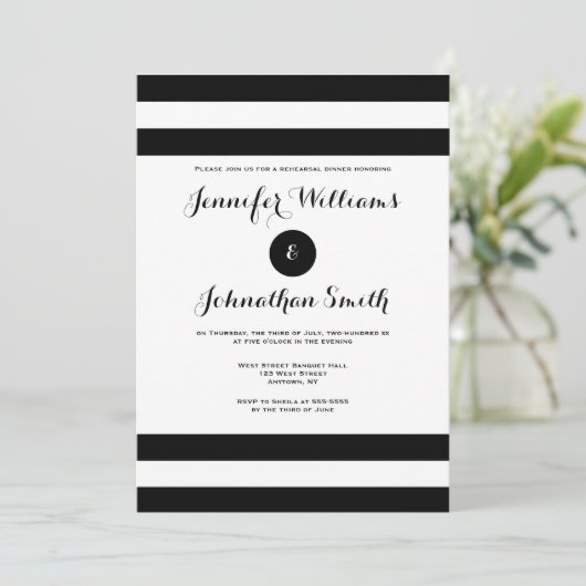 黒モダンのリハストライプーサル招待状 招待状 (スタンド正面)