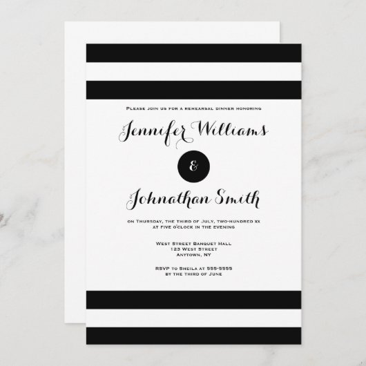 黒モダンのリハストライプーサル招待状 招待状 (正面/裏面)