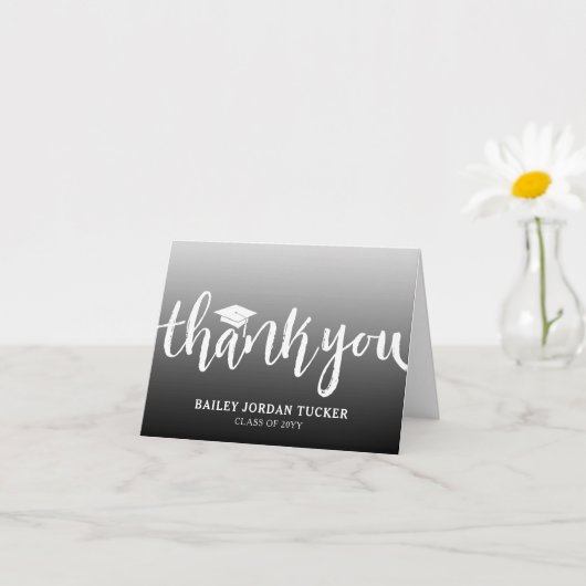 黒モダンの卒グラデーション業式ありがとう カード (小さな植物)