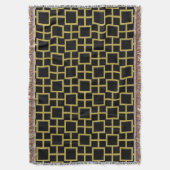 黒モダンの正方形パターン金ゴールド スローブランケット (正面縦)