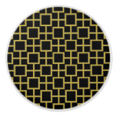 黒モダンの正方形パターン金ゴールド セラミックノブ (正面)