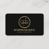 黒モダンの歯科フェイク歯金ゴールドロゴ 名刺 (正面)
