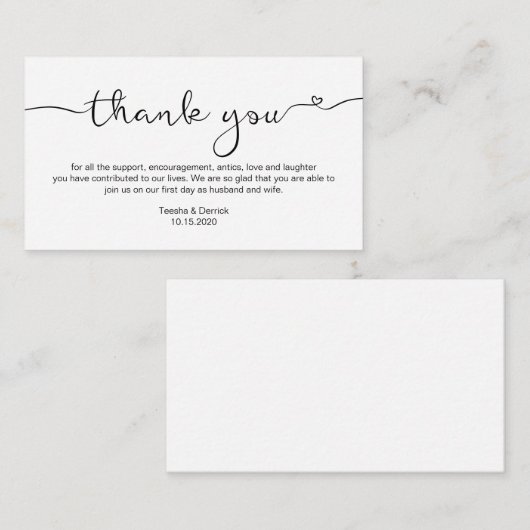 黒モダンの田結婚舎フォント エンクロージャーカード (正面/裏面)