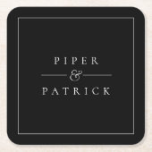 黒モダンの結婚カップル名 スクエアペーパーコースター (正面)