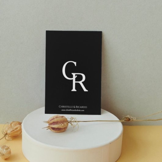 黒モダンの結婚モノグラムの日付を保存 セーブザデート