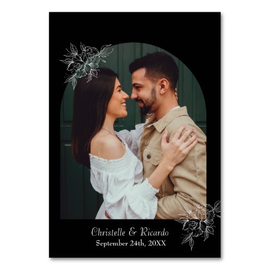 黒モダンの結婚写真表の番号 テーブルナンバー (正面)