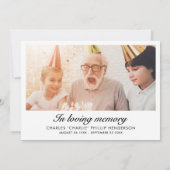 黒モダンの2写真のスクリプエレガントト葬儀 サンキューカード (裏面)